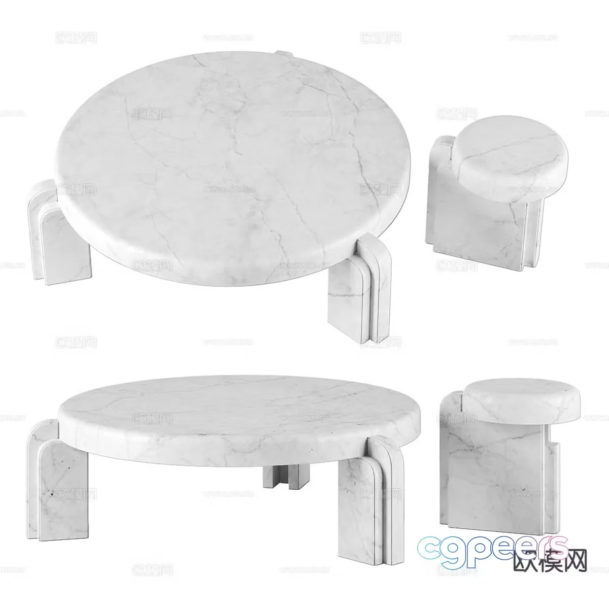 Marble coffee table mother-in-law coffee table 3d model