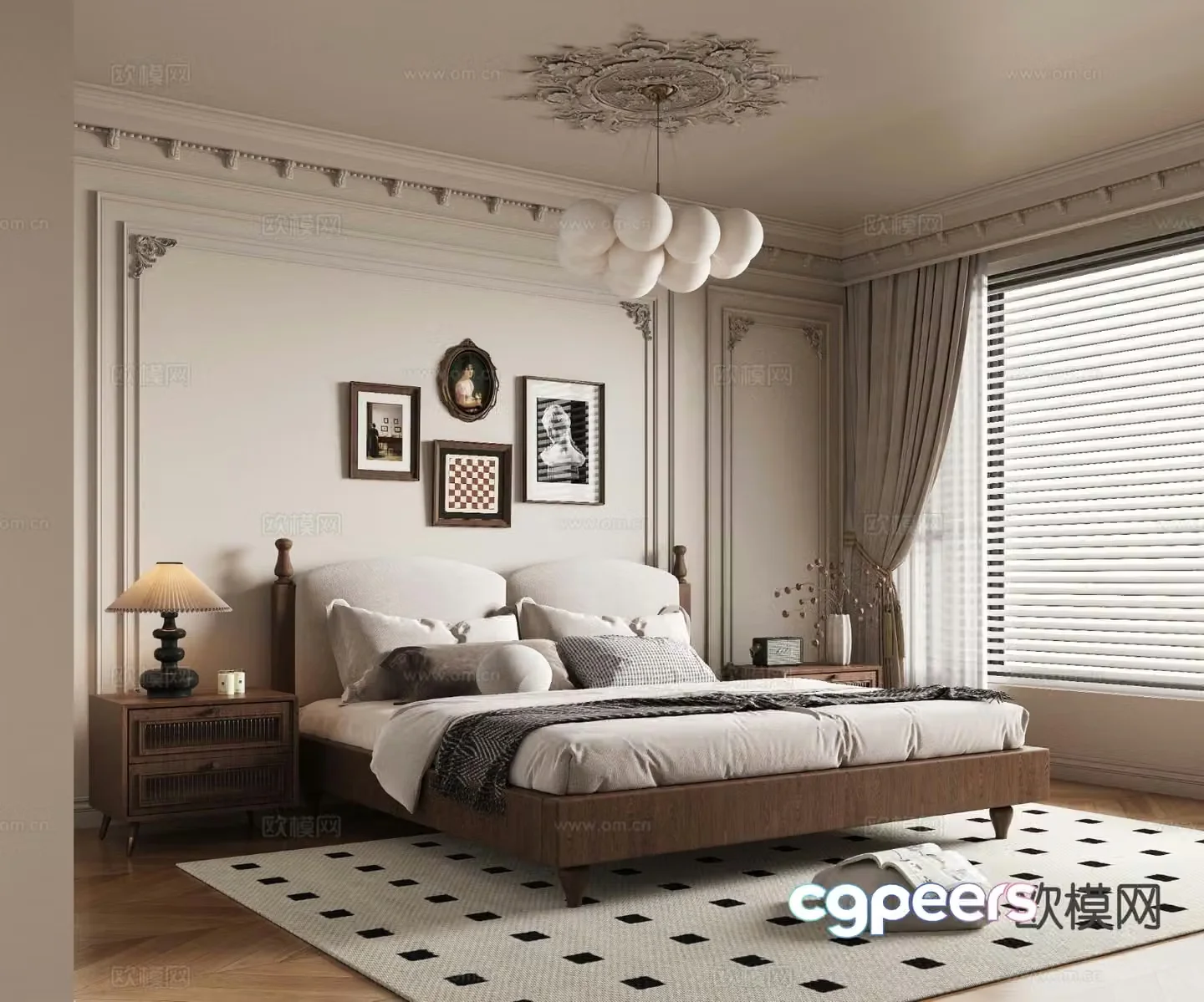 French double bed 3d model