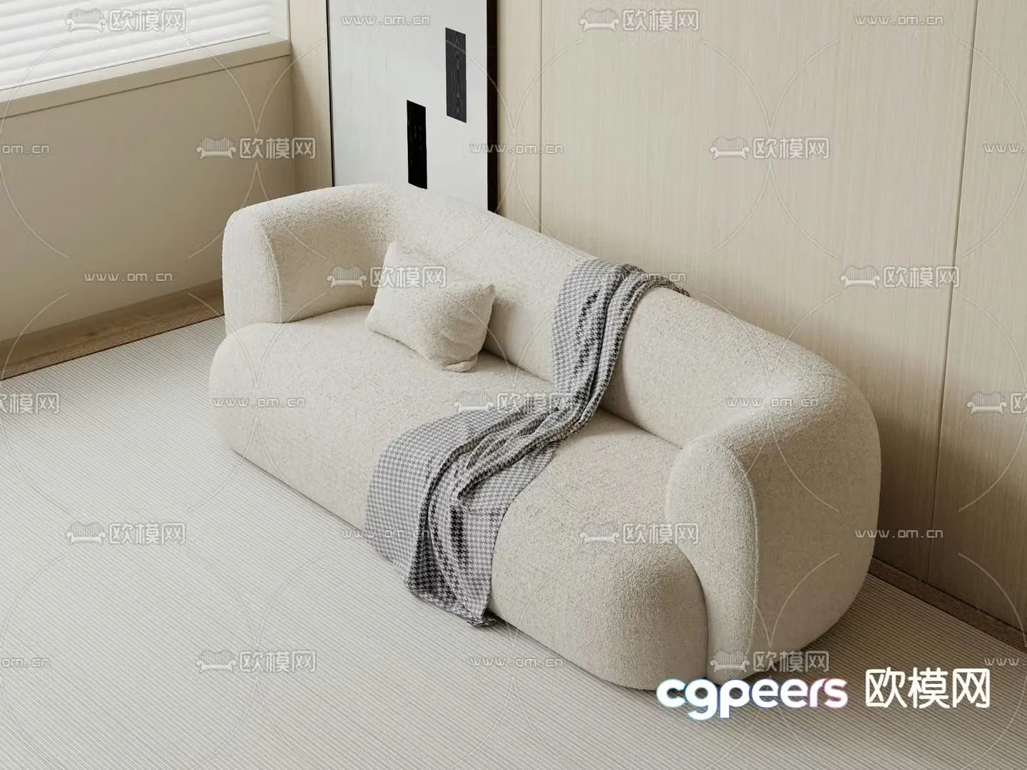 Cream style sofa double sofa 3d model