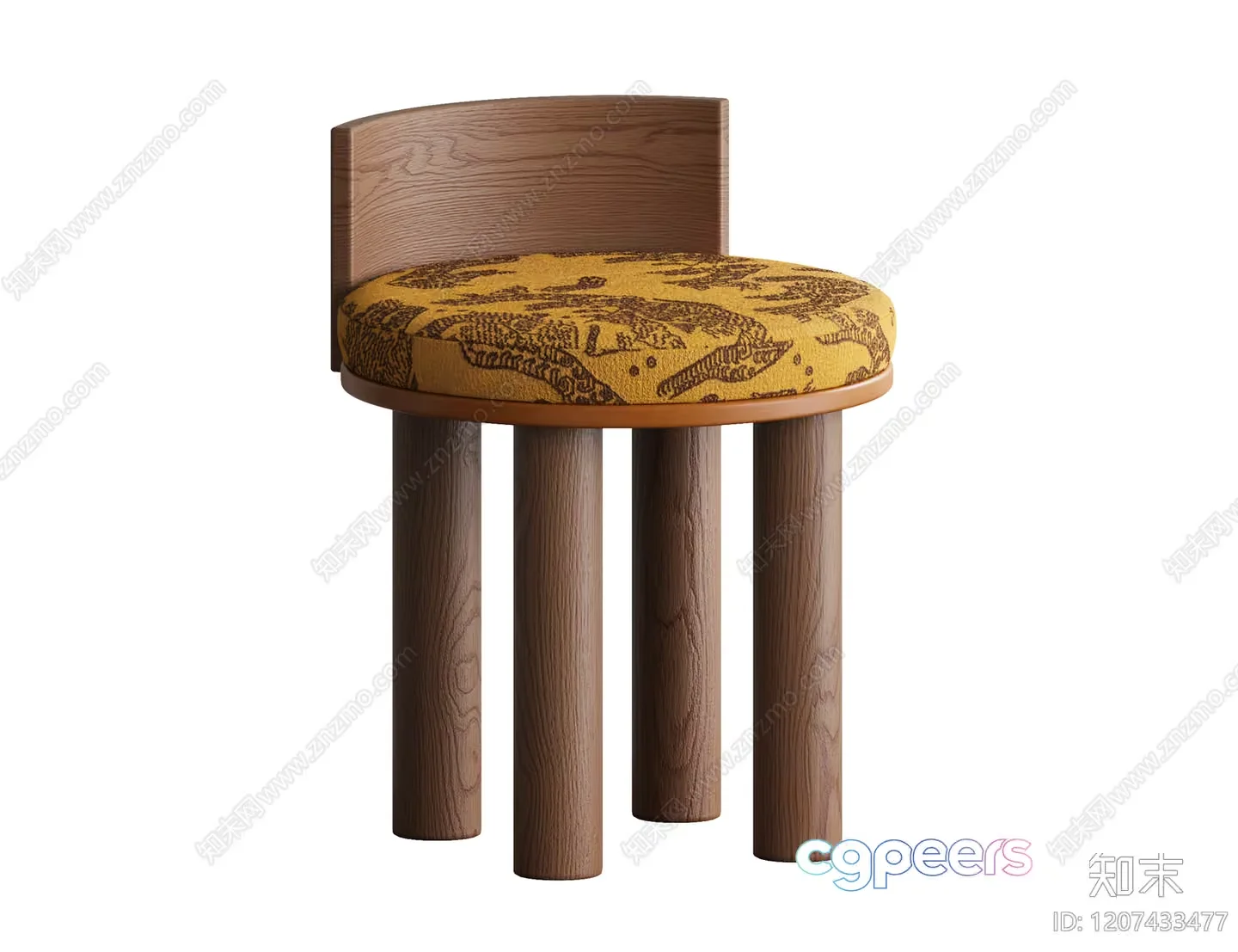 Wooden Stool With Yellow Seat 3D Model – 199 – VRAY Render