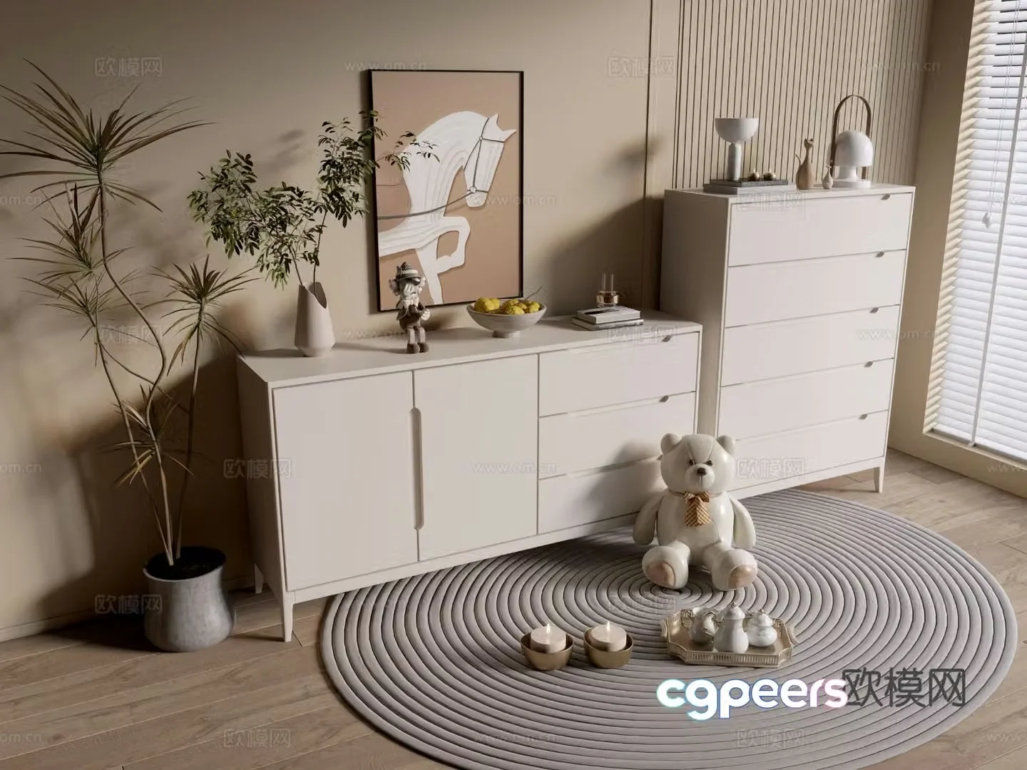 Cream style cabinet drawer cabinet entrance cabinet 3D model