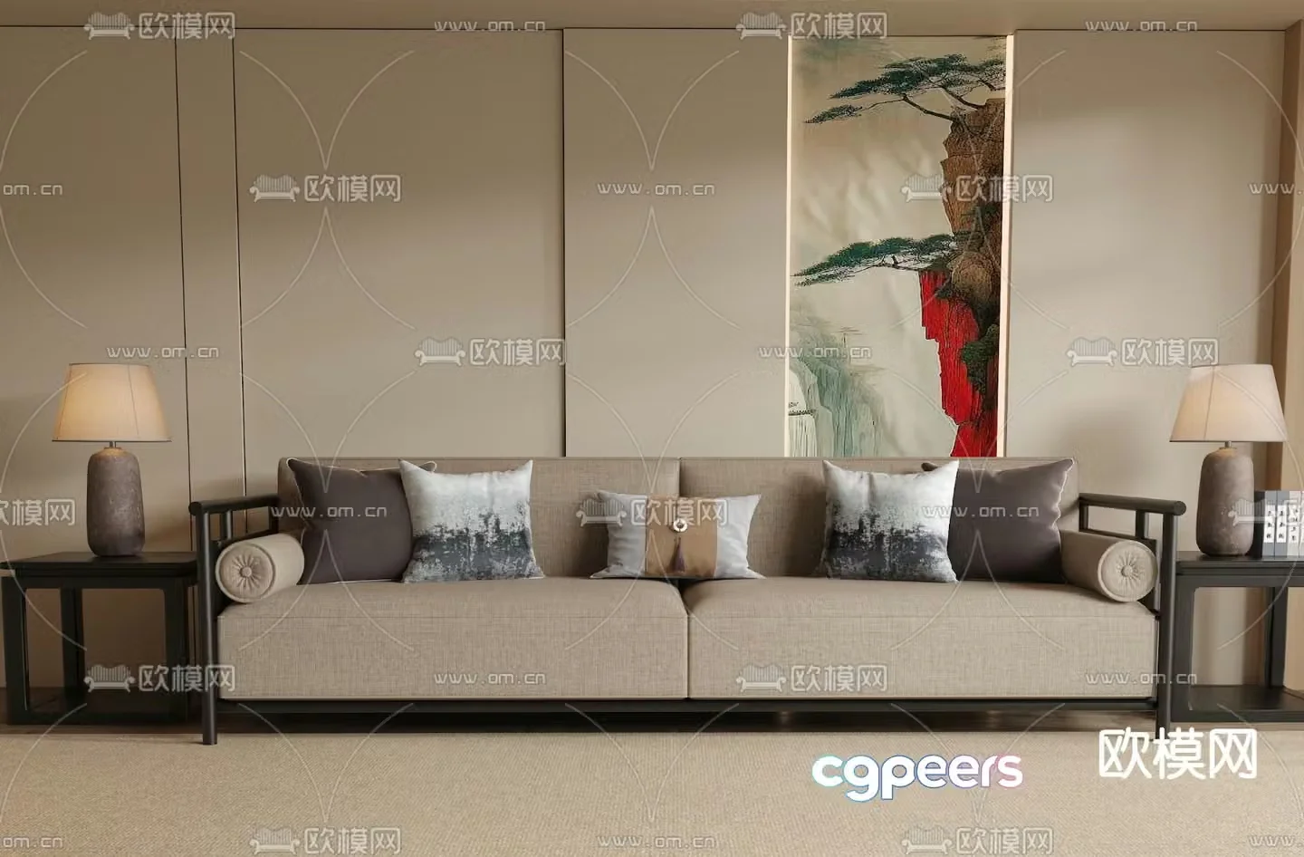 New Chinese style sofa double sofa 3d model