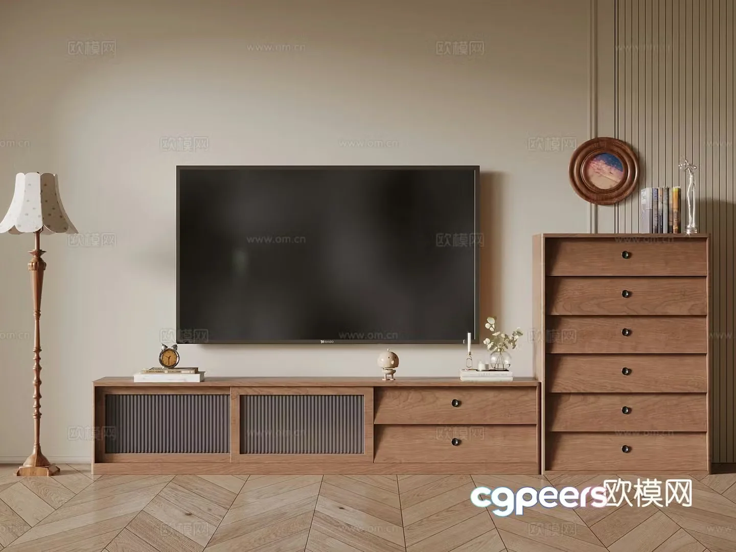 Log style TV cabinet and chest 3D model
