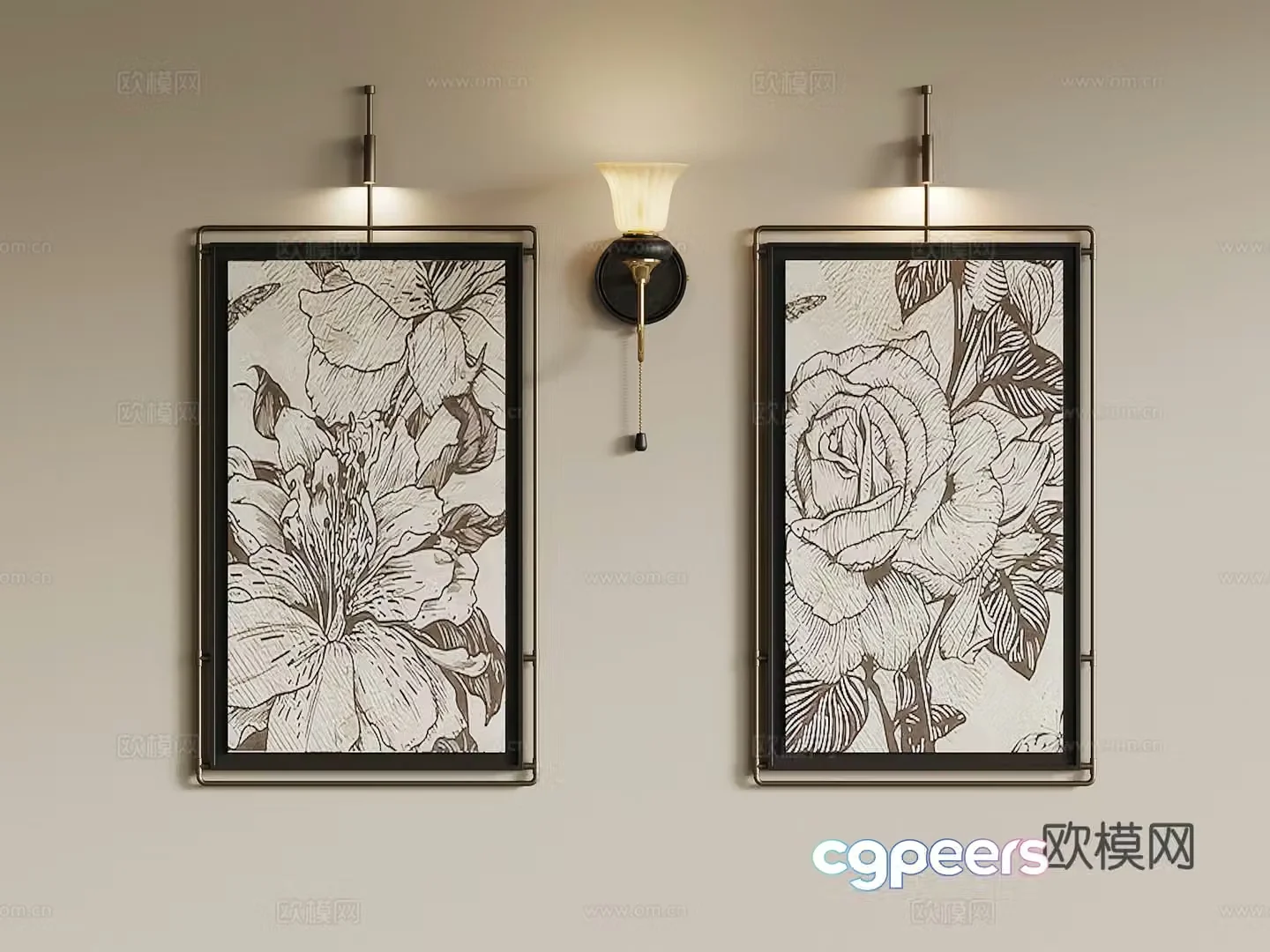 032 Decorative painting French retro hanging painting Art painting 3d model