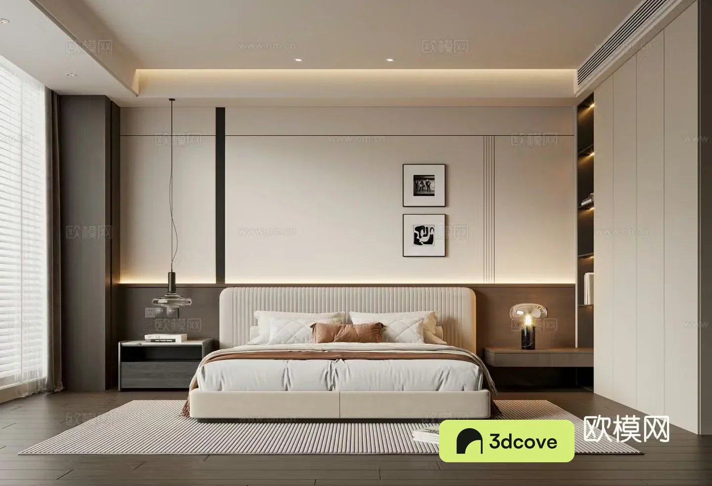 Modern simple bedroom double bed wardrobe desk lamp chandeliers master bedroom ornaments bedside table