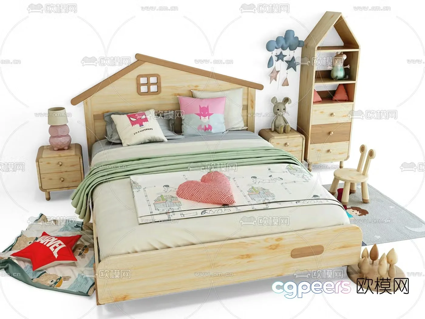 Modern fabric children’s bed 3d model