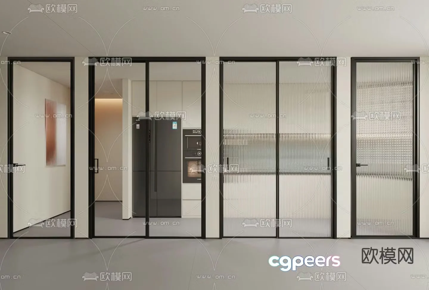 Changhong sliding door kitchen door sliding door 3d model
