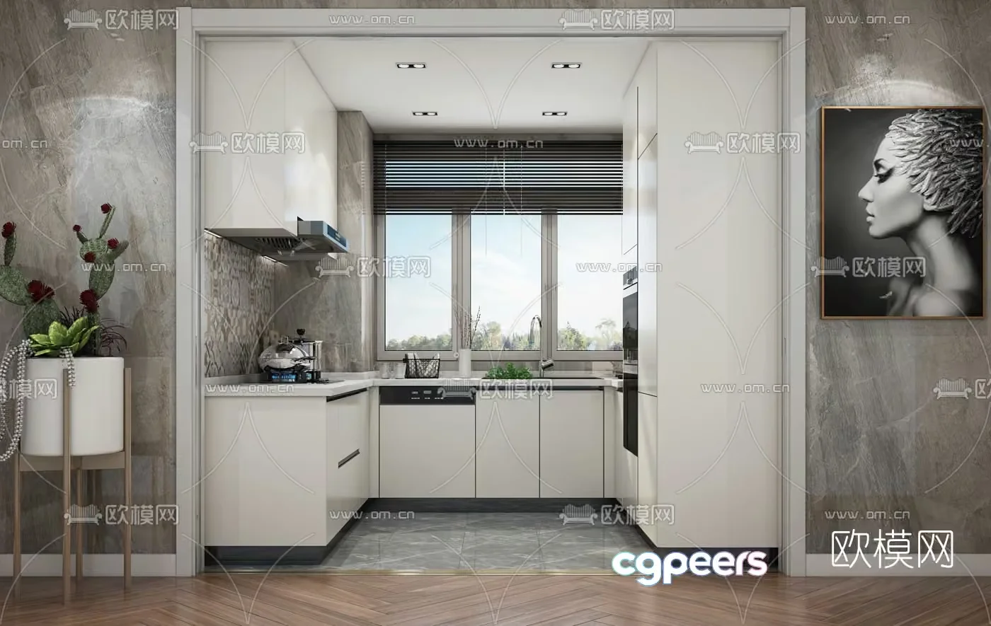 Modern Kitchen Space 3D Model – 2234 – VRAY Render