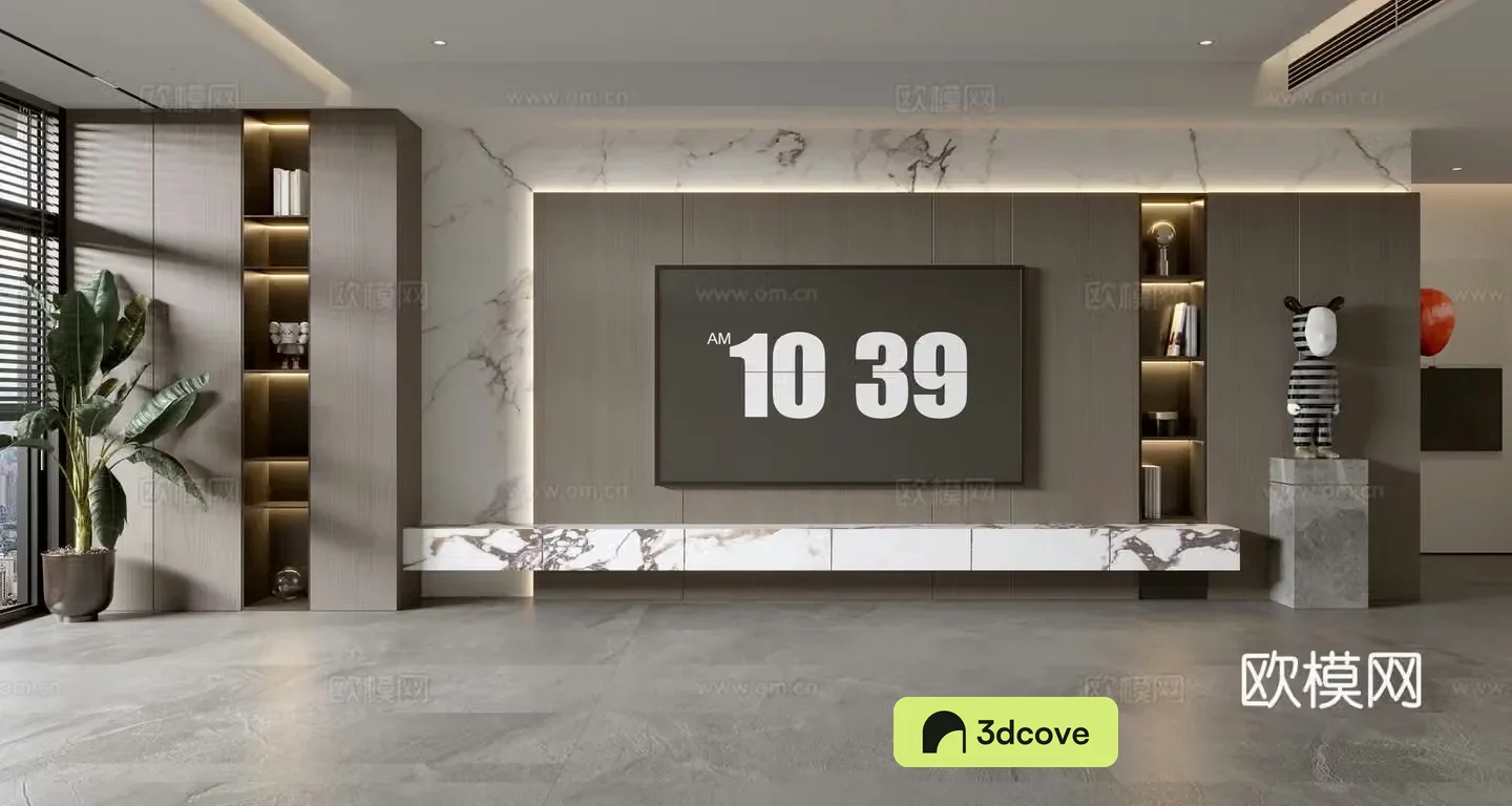 Light luxury TV background wall TV wall full wall TV cabinet d model