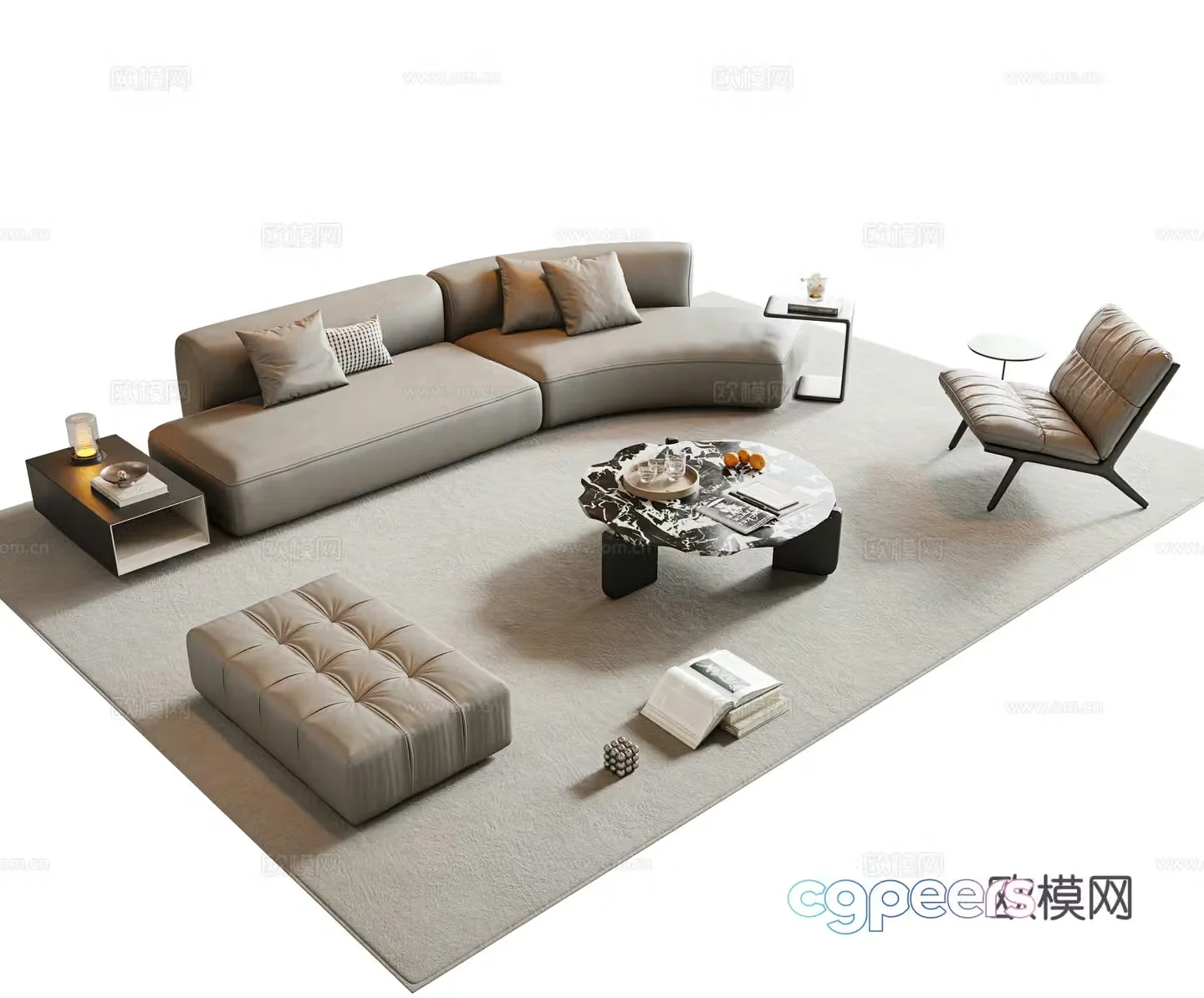 Italian sofa coffee table combination curved sofa leather sofa multi-person sofa combination sofa 3D model