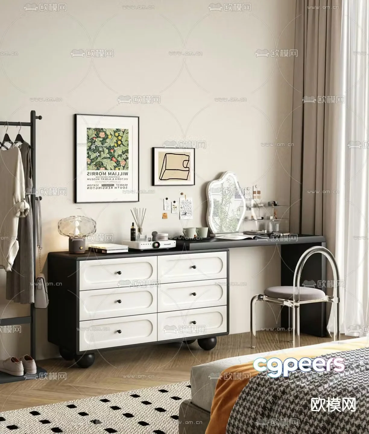 Cream style dresser 3d model