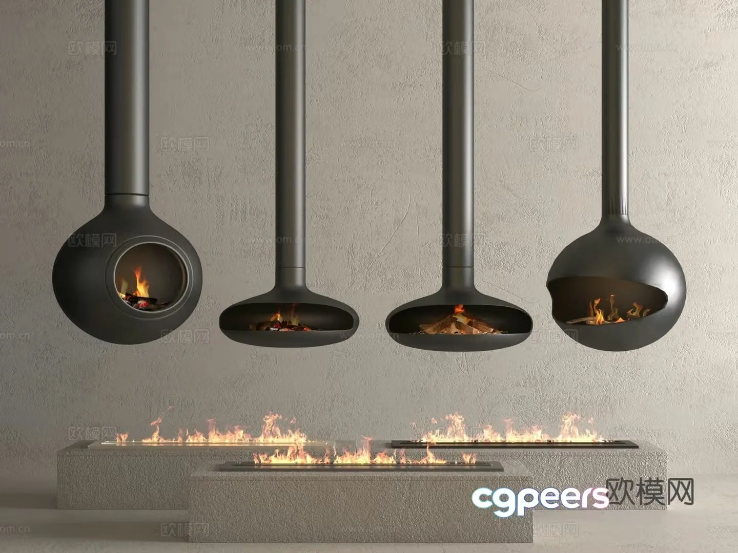 Modern minimalist fireplace wood stove electronic fireplace 3d model