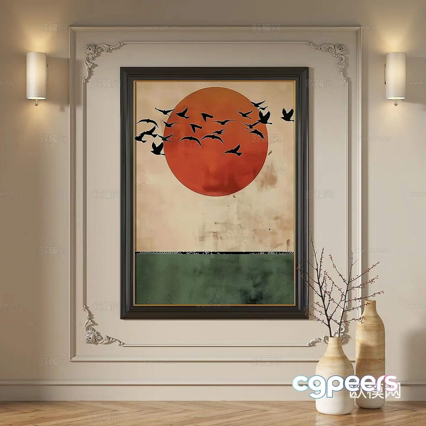 French retro medieval modern light luxury oil painting decorative painting 3d model
