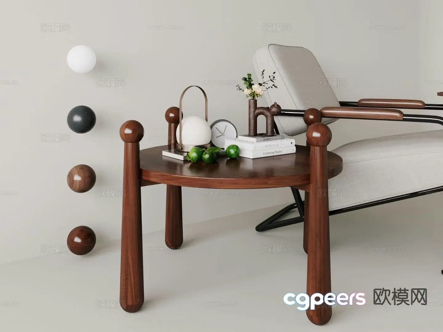 Medieval style solid wood round table side table corner table 3D model