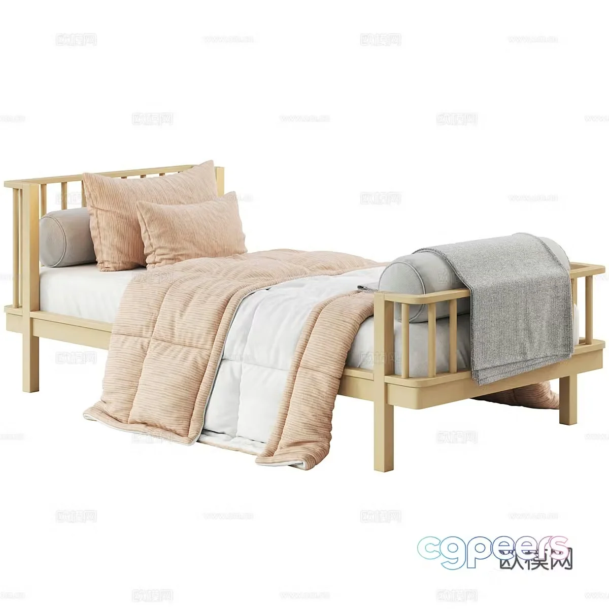 Modern Cream Style Children’s Bed 3D Model