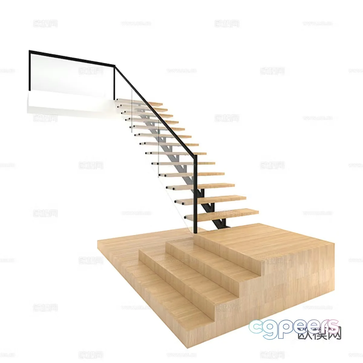 Modern steel structure suspended staircase 3D model