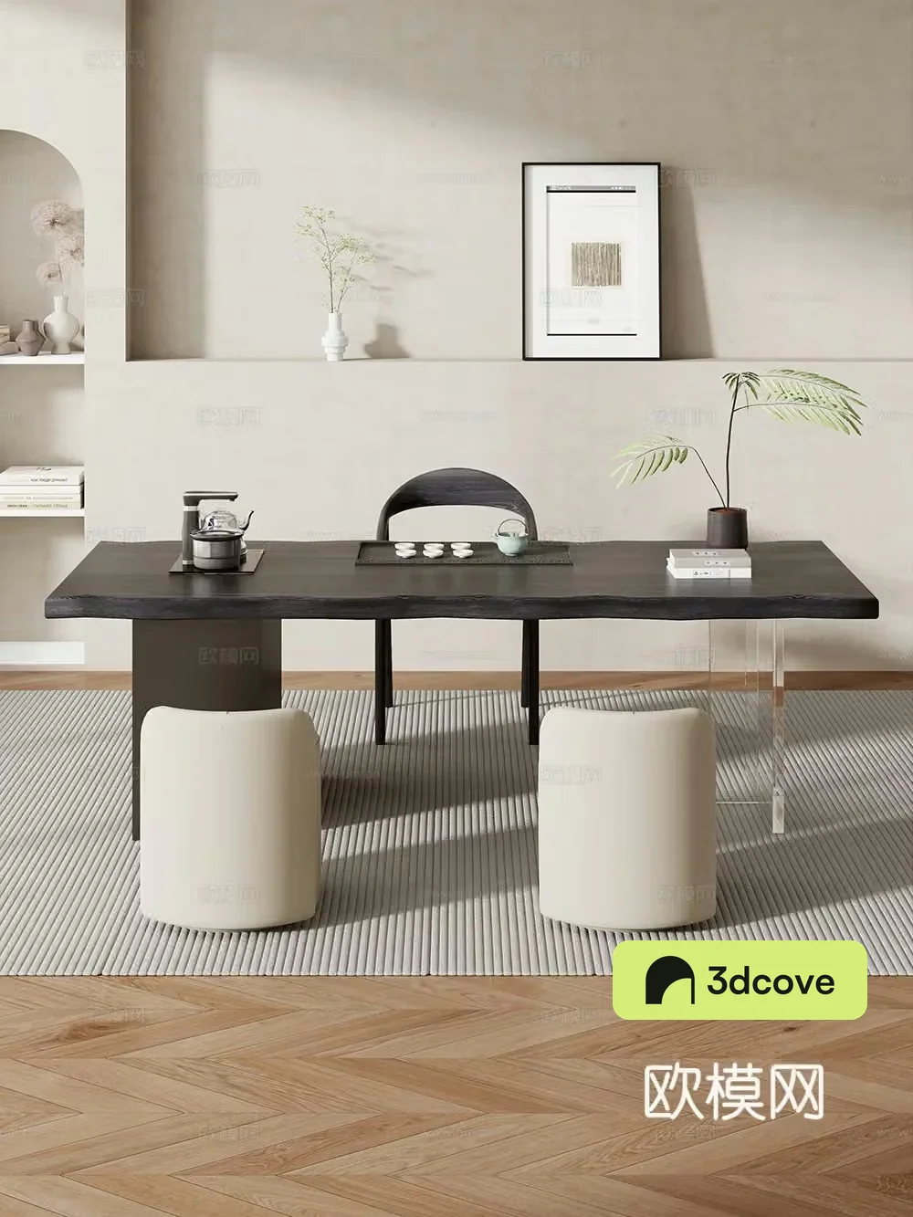 Creamy large plate table tea table and chair combination tea table tea room tea table balcony tea table