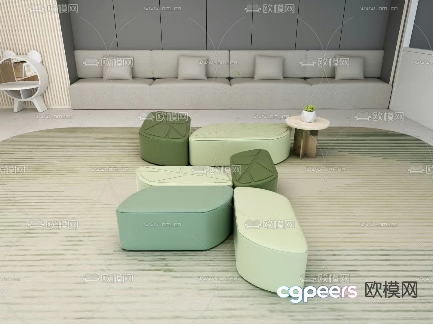 green stool leaf stool cartoon stool soft stool 3d model