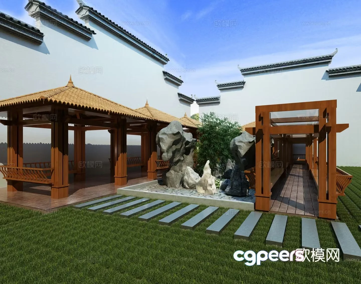Chinese style pavilion corridor corridor 3d model