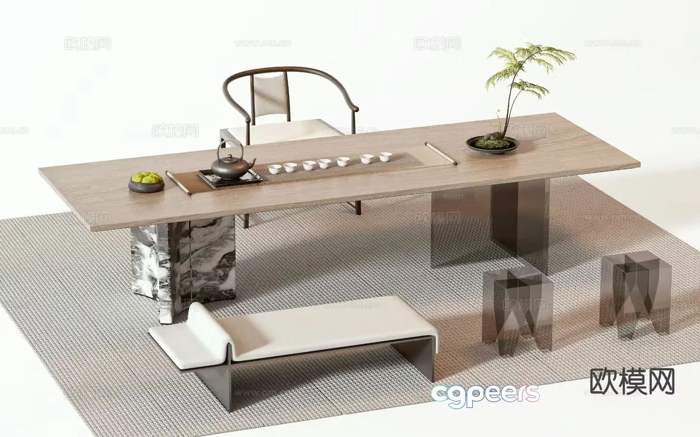 Log style tea table tea table 3d model