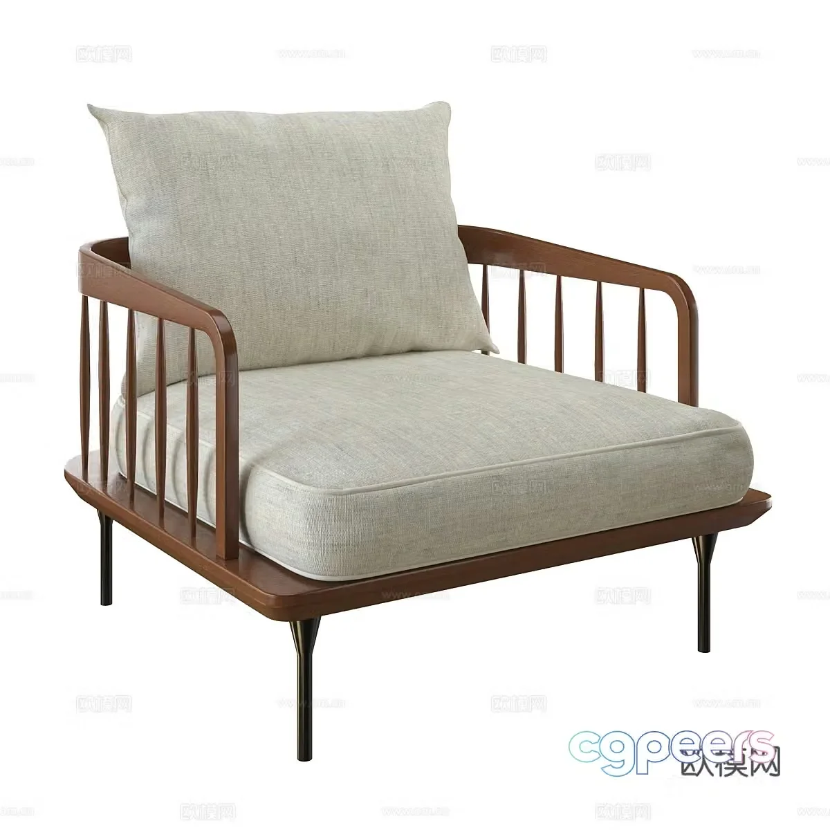New Chinese style fabric wooden armchair 3D model