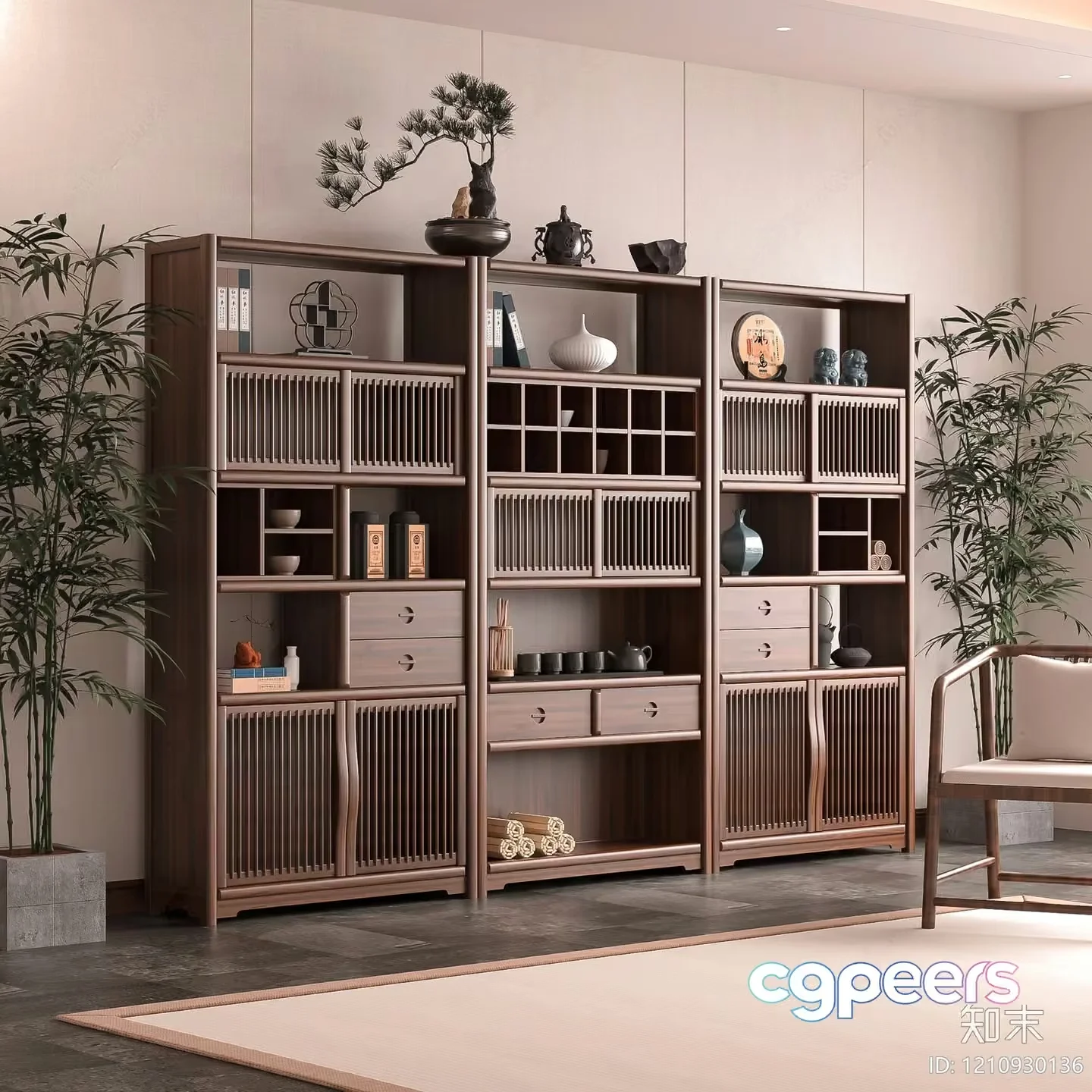 A Large Wooden Bookshelf 3D Model – 1363 – VRAY Render