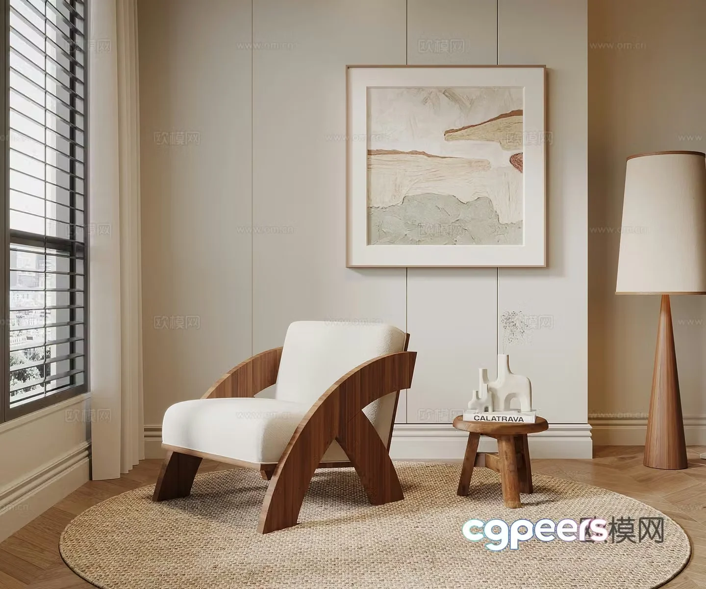 Leisure chair medieval style leisure chair side table floor lamp 3d model