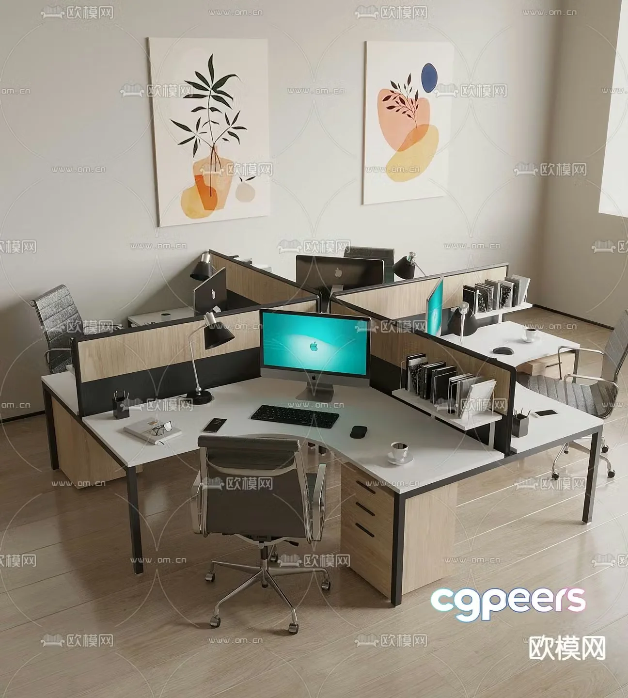 Staff desk card space office desk and chair staff desk 3D model