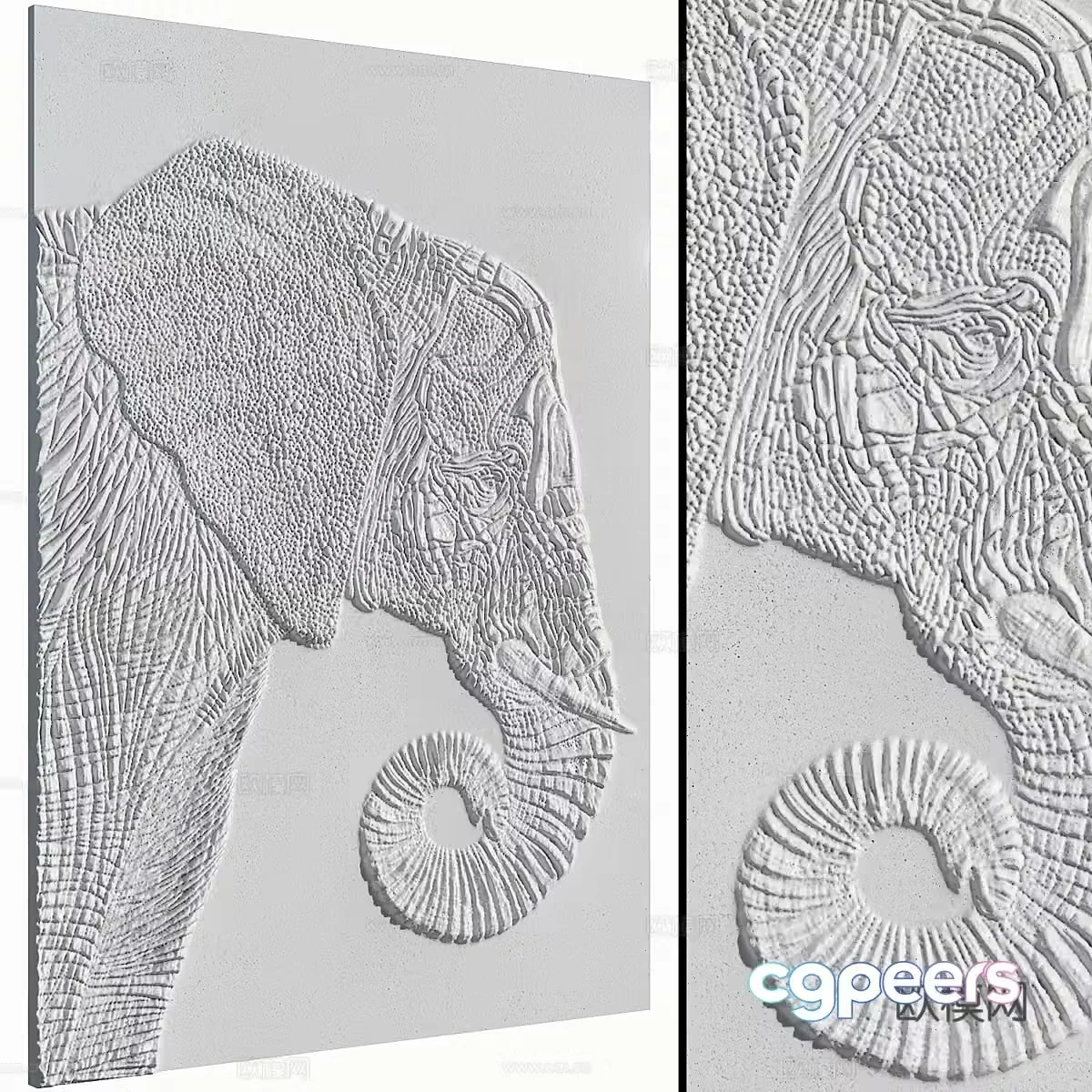 New Chinese style elephant bas-relief gypsum decorative board 3D model