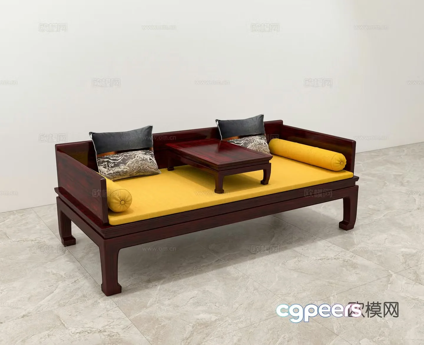 Chinese Arhat Bed Bed Sofa Couch New Chinese Arhat Bed Tea Table Solid Wood Mahogany 3D Model