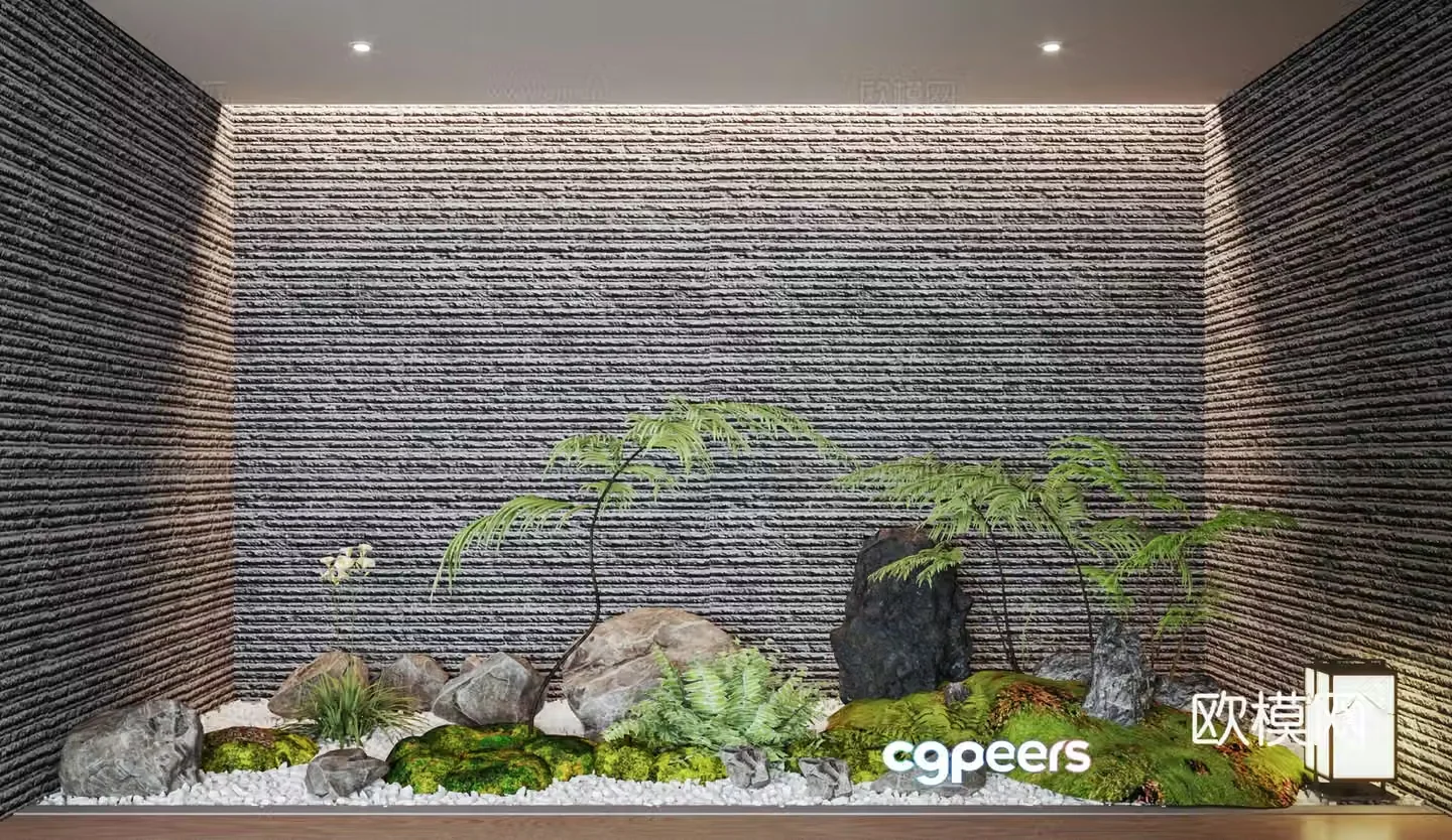 New Chinese style interior landscape Patio interior landscape Basement interior landscape Fern green plants Landscape 3d model