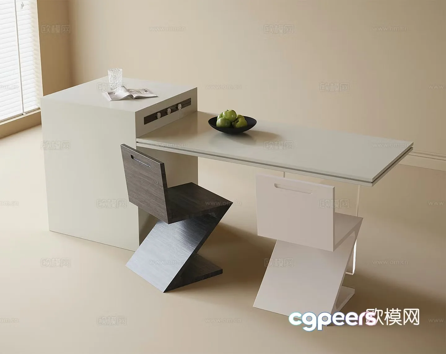 Modern dining table and chairs Island dining table and dining chair 3d model