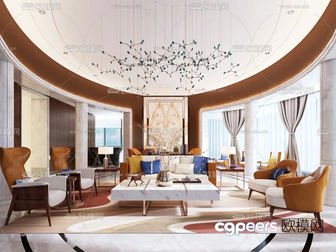 3D model of modern club light luxury reception area