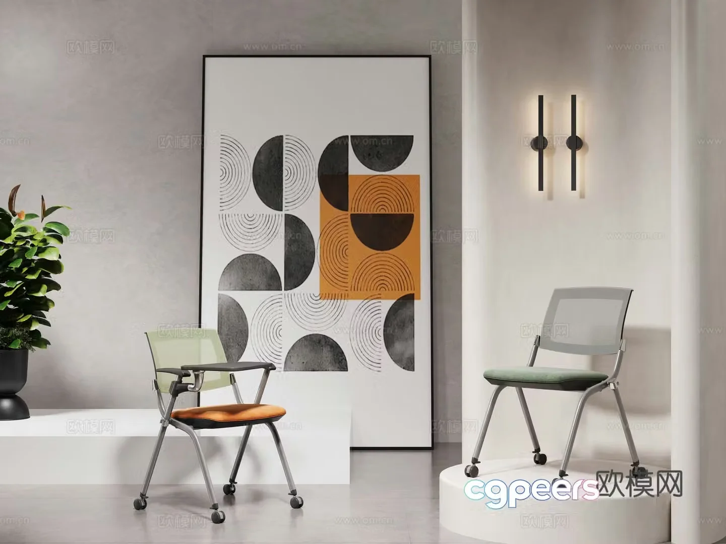 Modern training chair staff chair with writing board office chair meeting chair reception chair 3d model