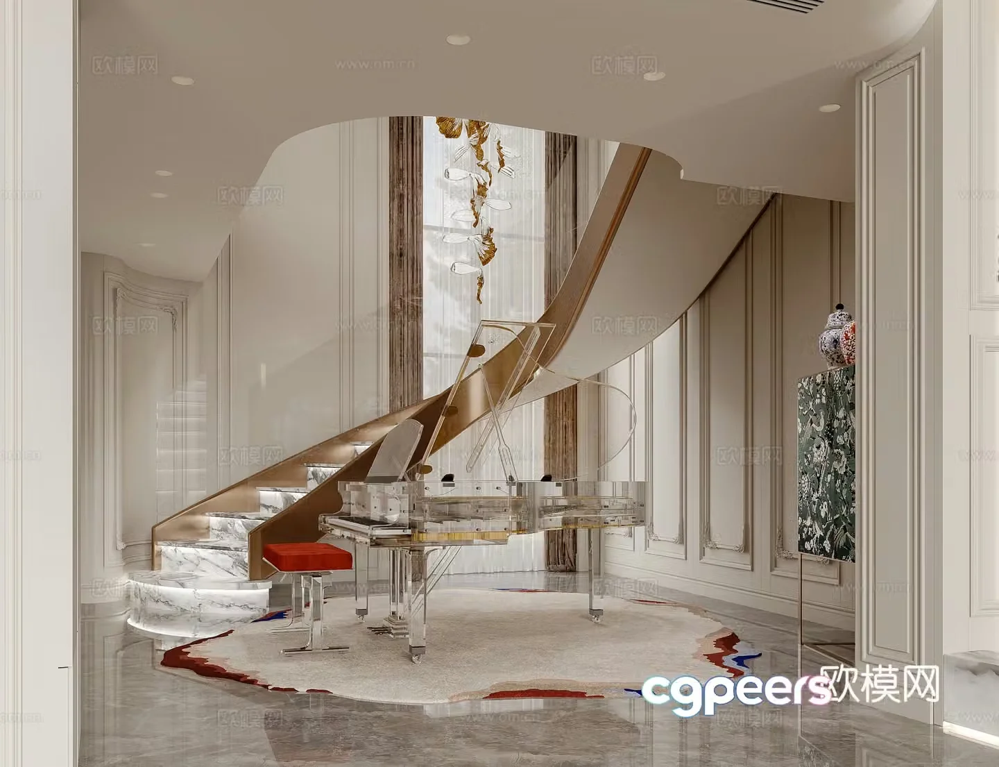French stairwell Select stairs Piano area 3D model