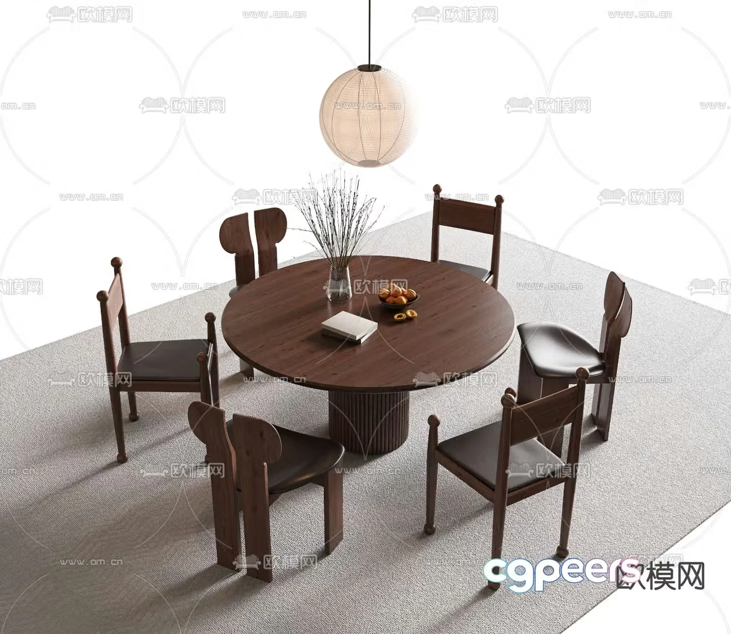 Medieval style dining table and chairs round dining table 3D model