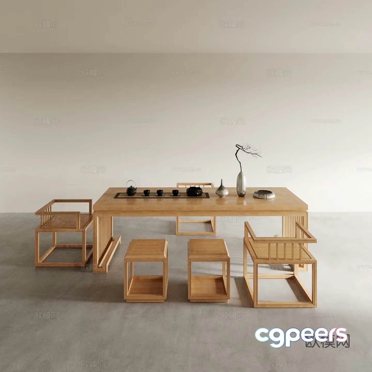 Chinese tea table and chairs 3d model