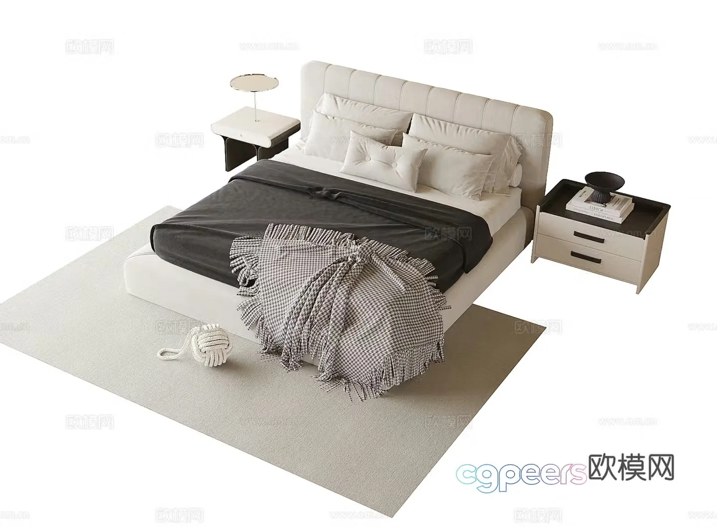 Modern double bed nightstand carpet 3d model