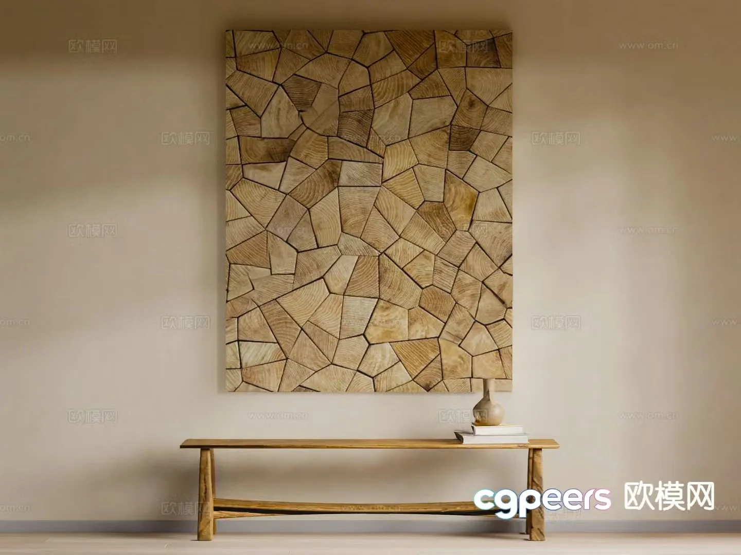 Wabi-sabi log hanging painting three-dimensional painting tree hanging painting 3D model