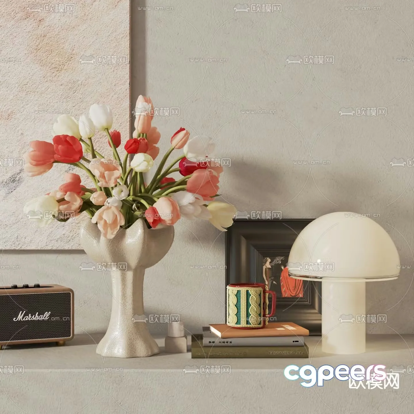 Middle-aged ornaments ornaments vase desk lamp 3d model