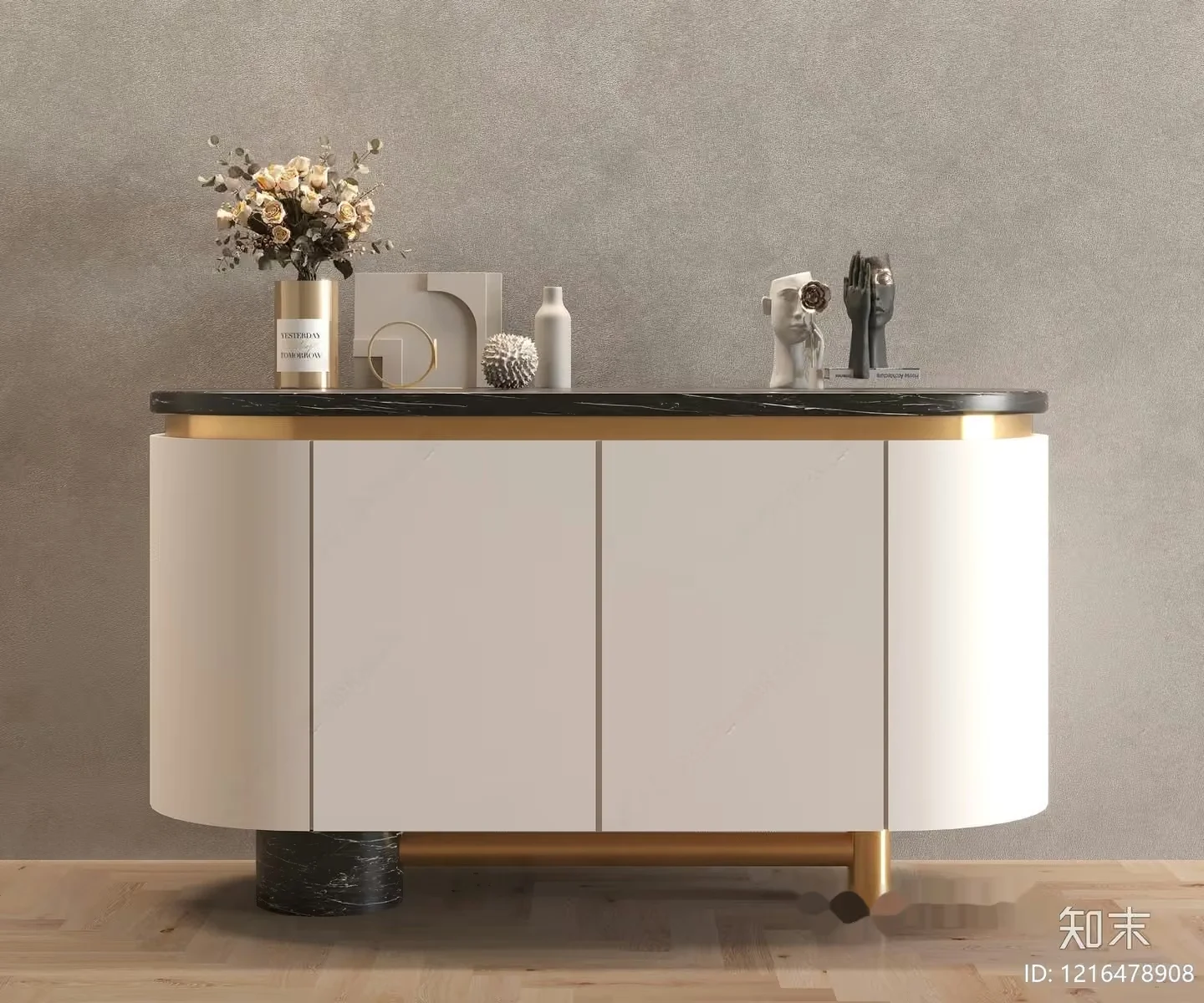 Modern White And Gold Sideboard 3D Model – 18433 – VRAY Render