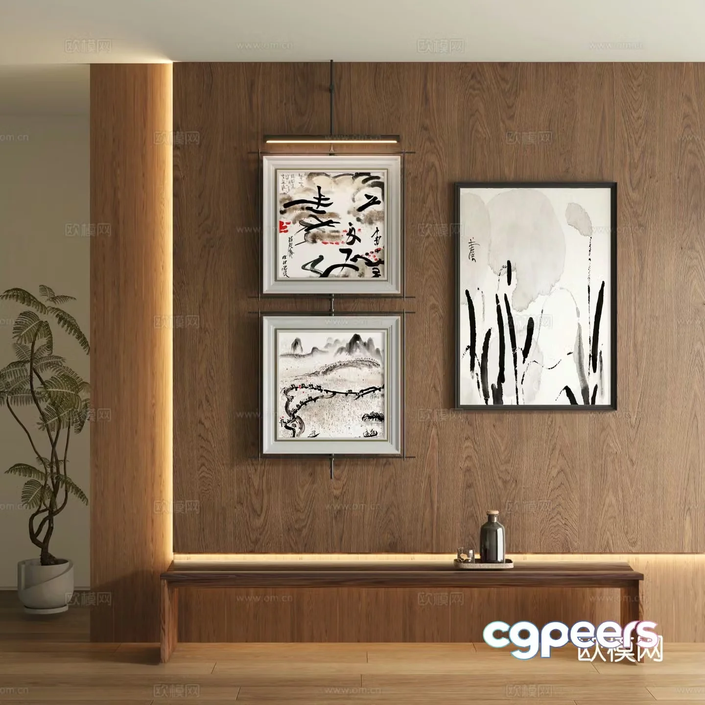 New Chinese style decorative painting ink painting hanging painting 3D model