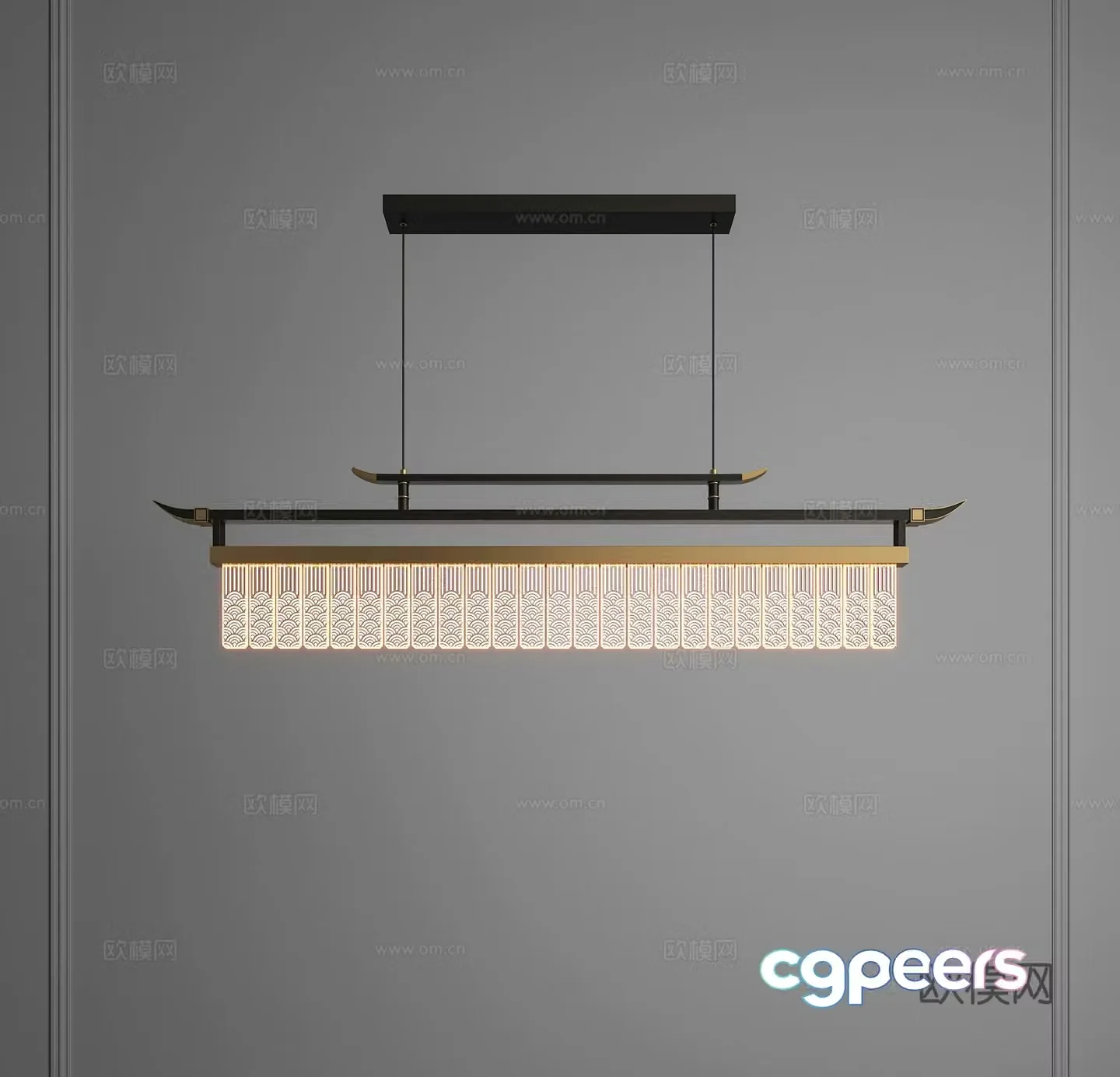 New Chinese style chandelier Zen chandelier Tea room chandelier Study room chandelier One-line chandelier Long strip chandelier 3D model