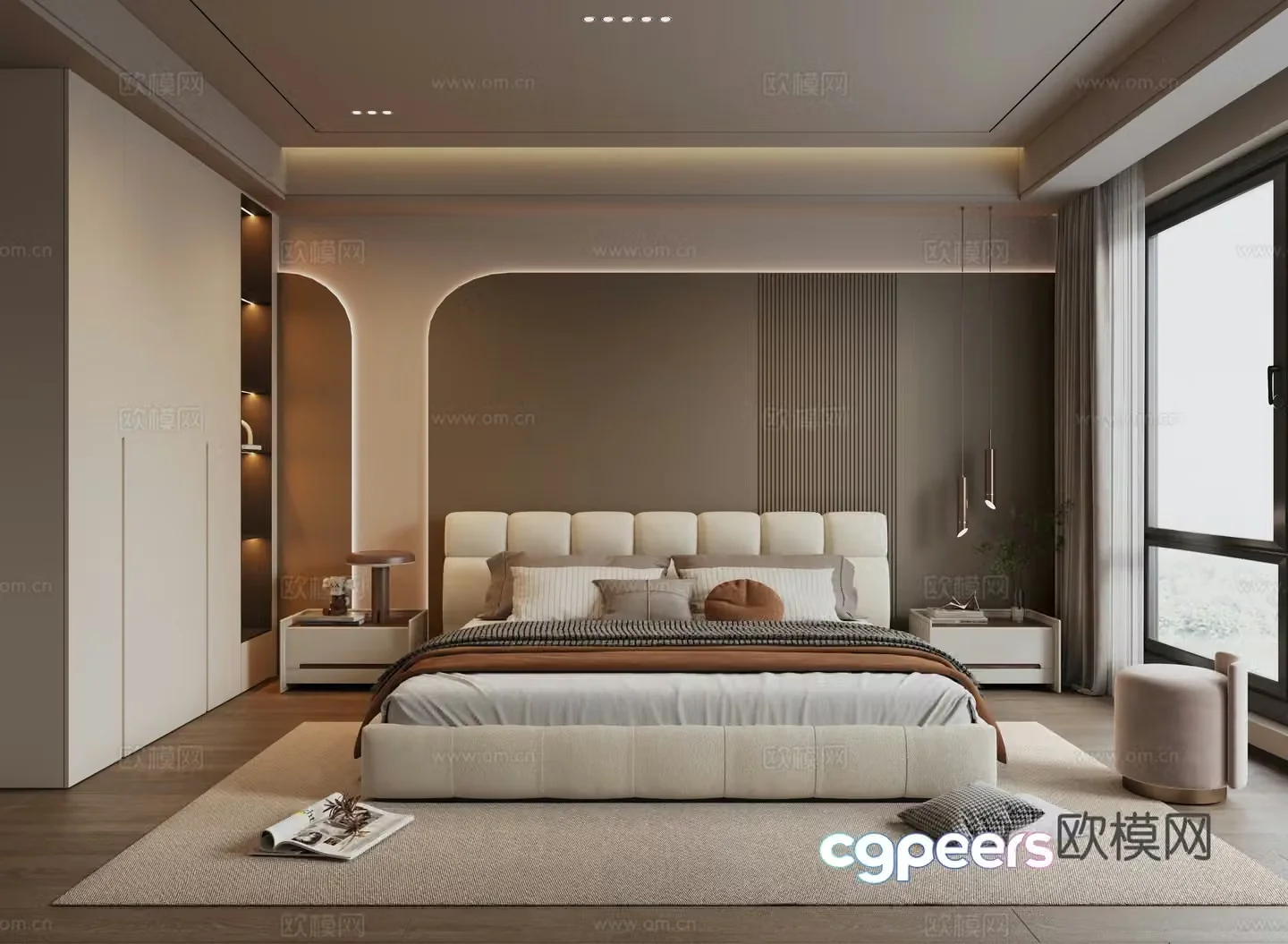 Modern cream style home bedroom 3d model
