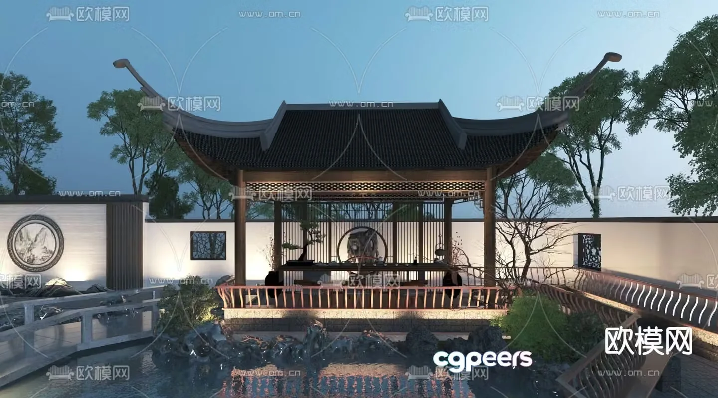 garden landscape park landscape night scene 3d model
