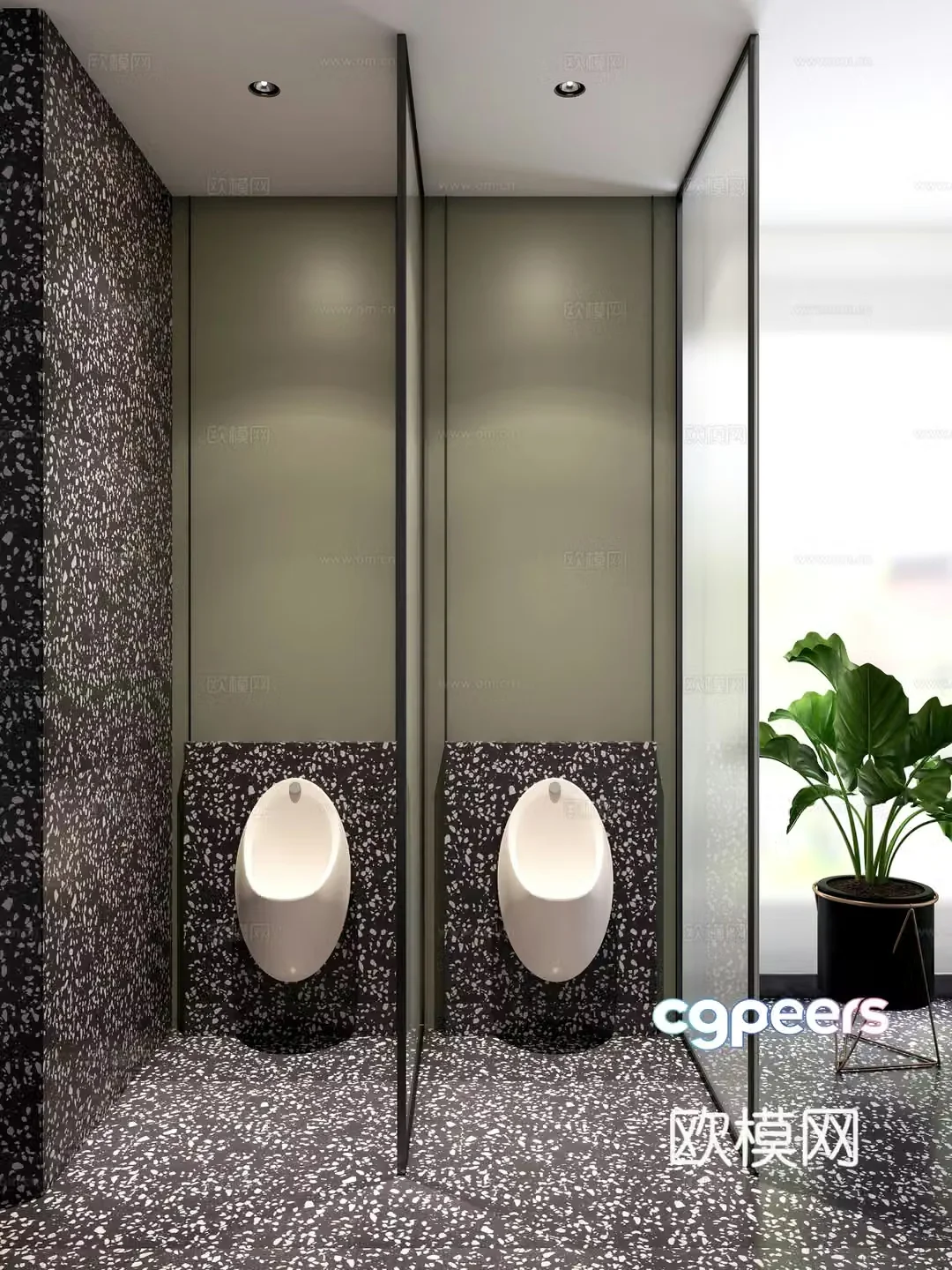 Modern public bathroom area 3d model