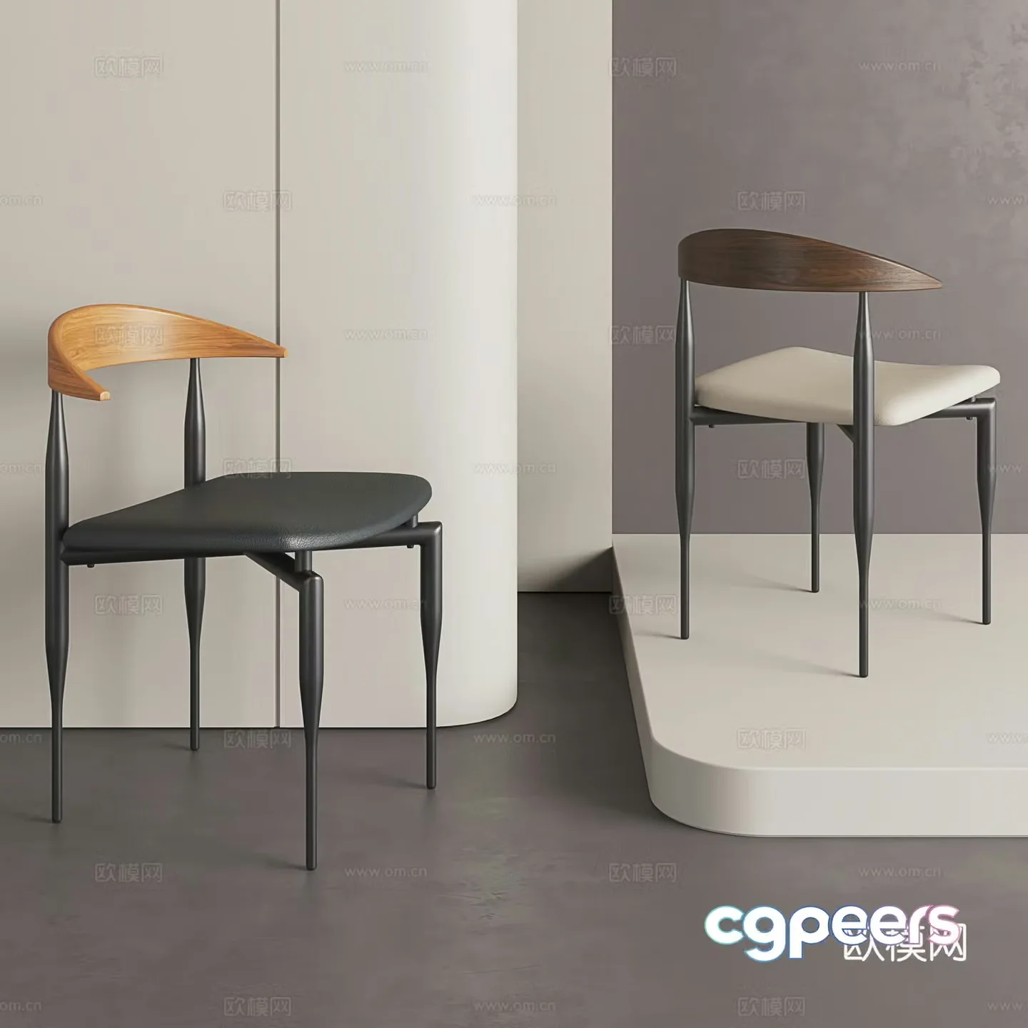 Retro desk and chair medieval dining chair armrest chair modern single chair stainless steel solid wood chair 3d model