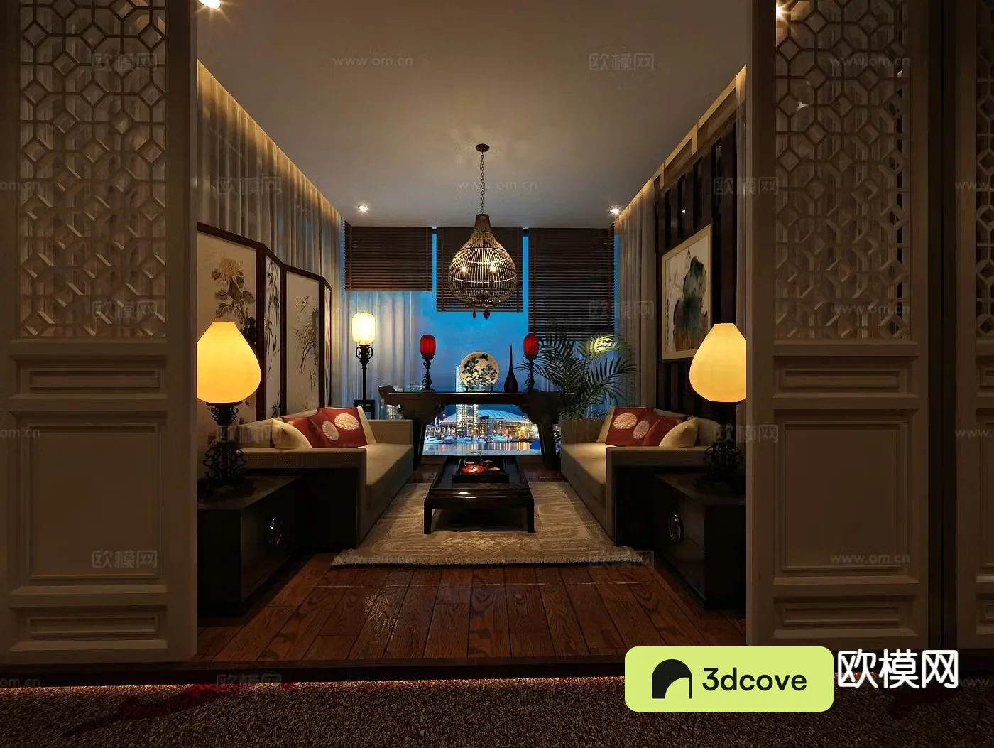 New Chinese Tea Room Reception Room Night Scene
