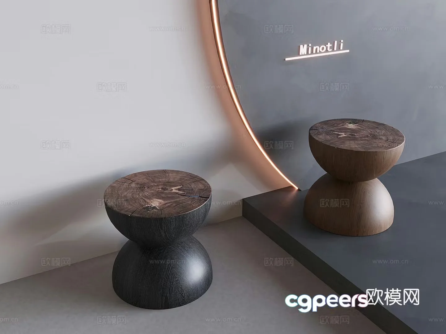 Nordic shoe replacement stool log stool Wasabi carbonized black wooden pier Tea table carved round stool 3D model