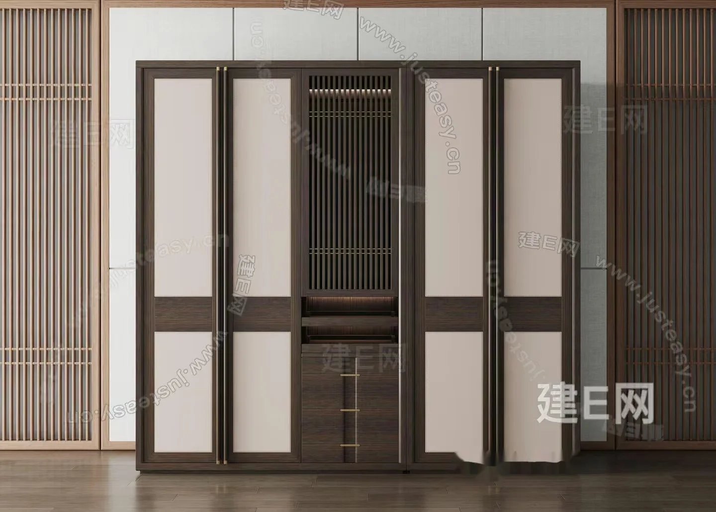 A Large Dark Brown And White Cabinet 3D Model – 21729 – VRAY Render